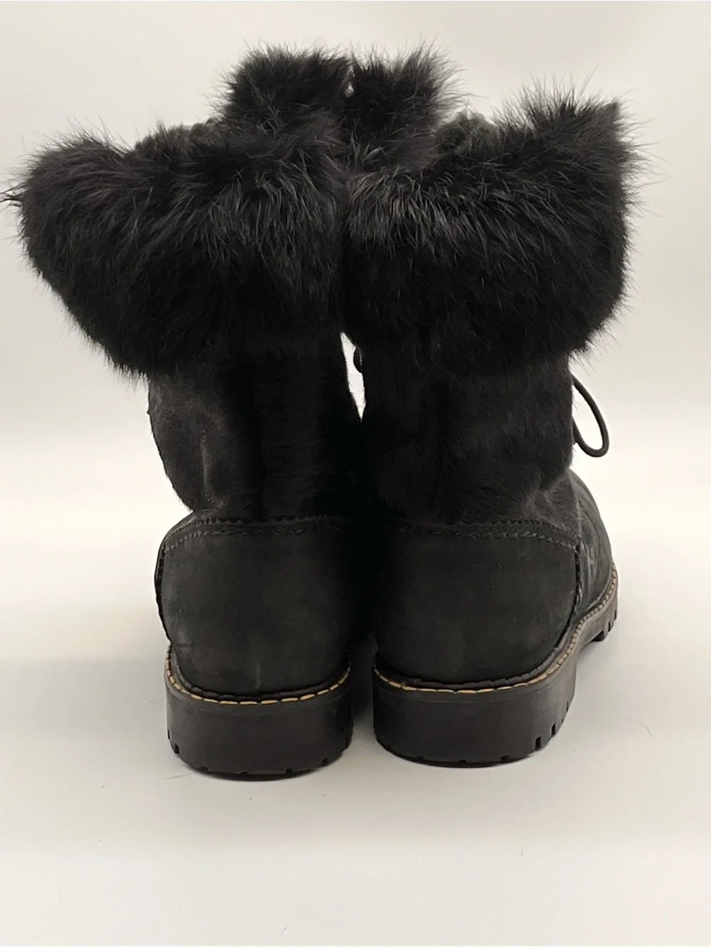 Sorel Womens 11 Black Rabbit/Calf Fur-Trim Panels Lace-Up Lug Sole Boots Leather
